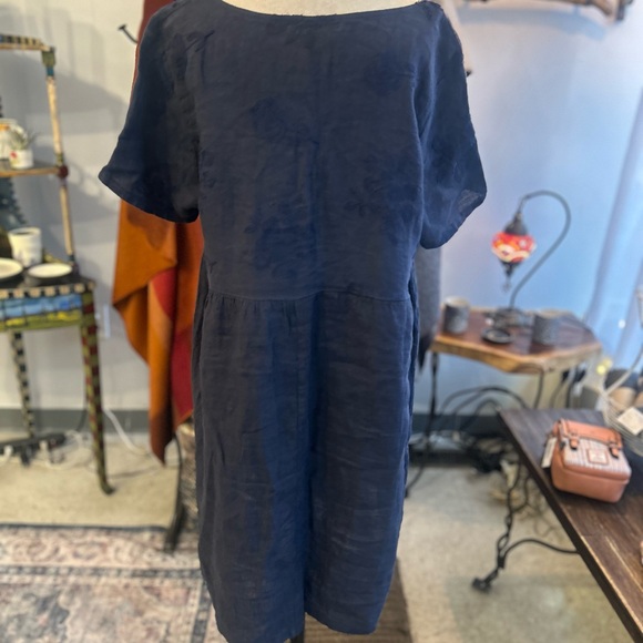 Made in Italy Linen Women's Short-Sleeve Navy Dress L Beach Resort Wear - Picture 4 of 6